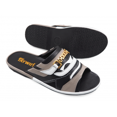 Men Sandals SKF-38 Grey&Black Nappa-White Pebble grain Microfiber Leather